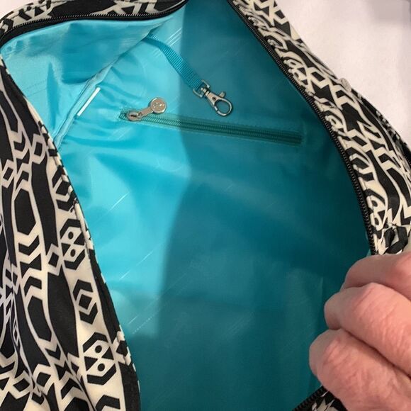 Initials Sling Backpack NWOT black & white with adjustable wide strap - Picture 7 of 9